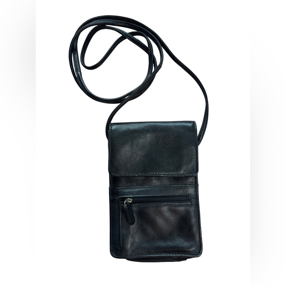RFID Black Leather Crossbody Purse